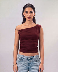Sleek Off-Shoulder Top - Burgundy