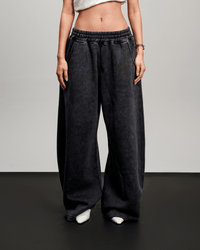 Washed Wide Leg Sweatpants - Black