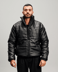 Leather Puffer Jacket - Black
