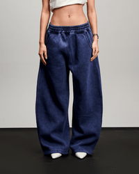 Washed Wide Leg Sweatpants - Navy