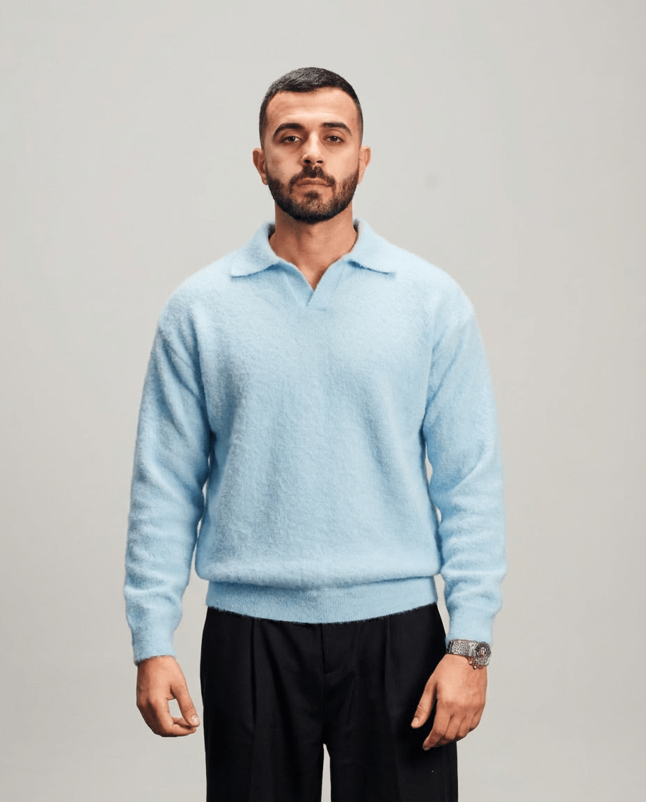 Mohair Knit Polo - Baby Blue