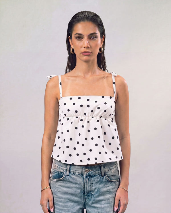 Polka Dot Strap Top - White