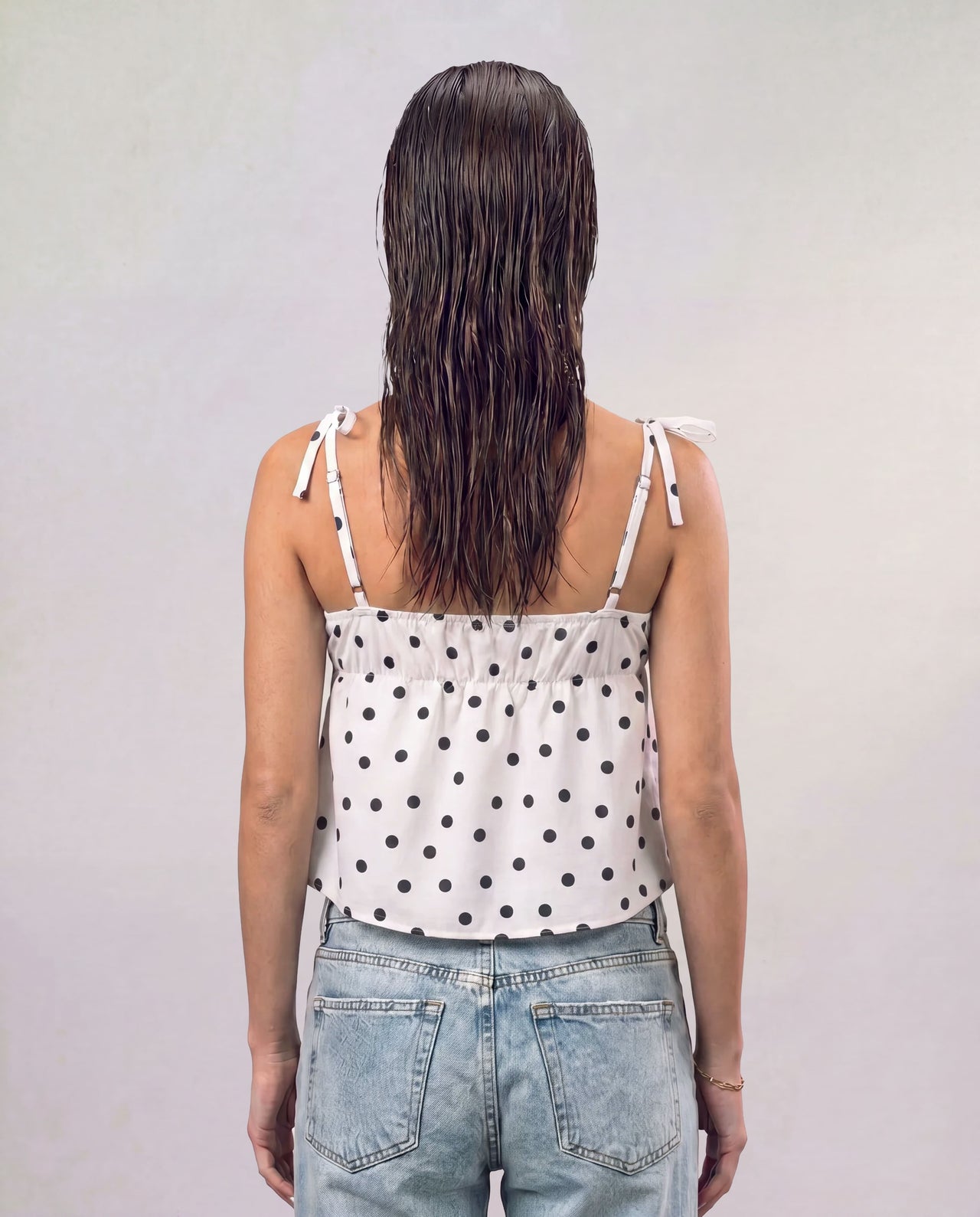 Polka Dot Strap Top - White