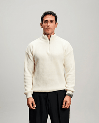 Knit Quarter Zipper - White