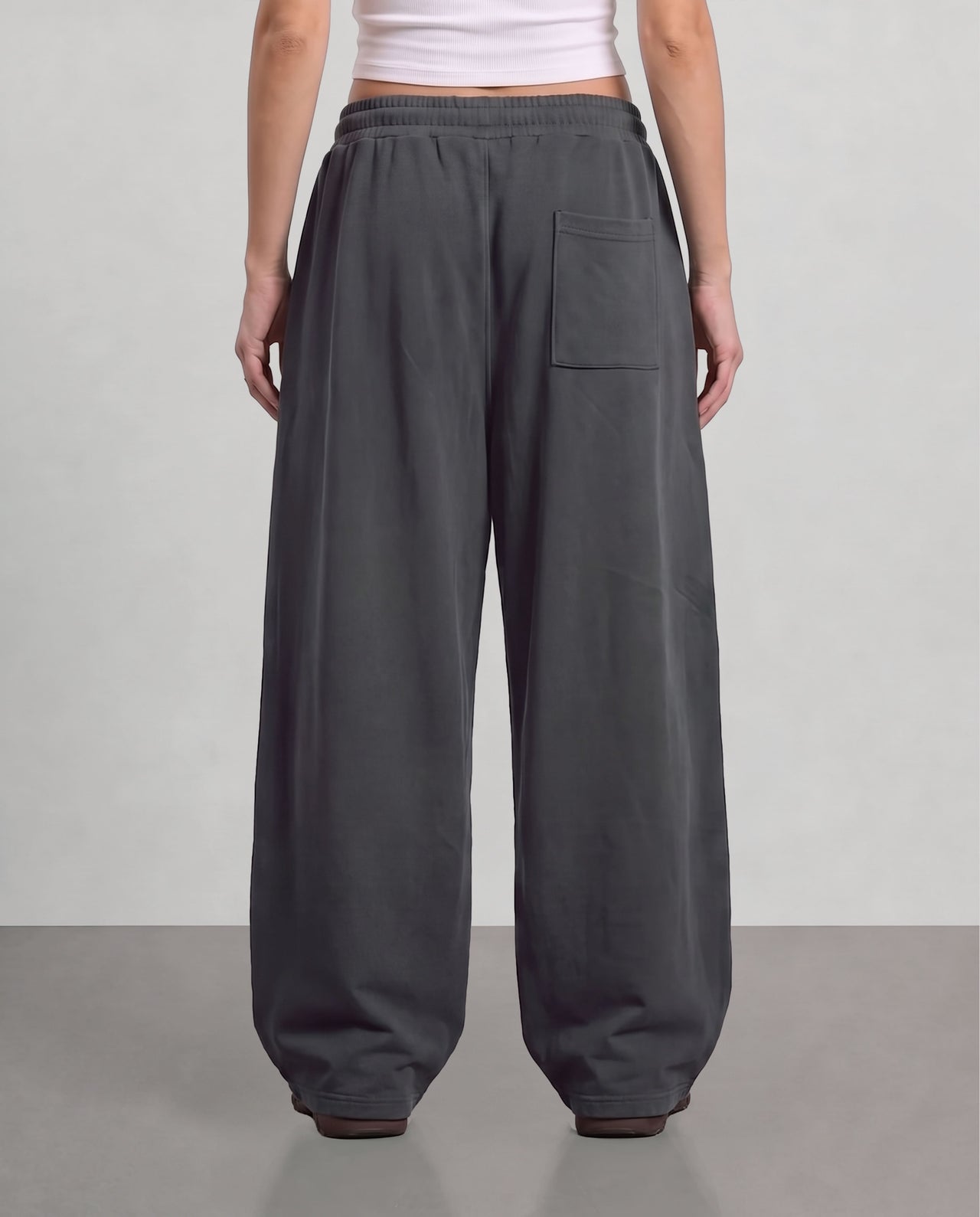 Pleated Wide Leg Sweatpants - Dark Grey