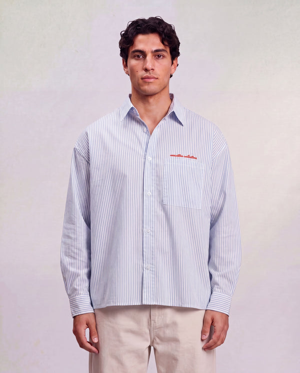 Striped Boxy Shirt - Baby Blue x White