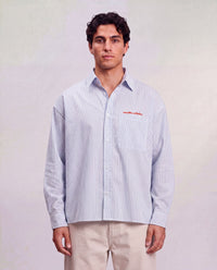 Striped Boxy Shirt - Baby Blue x White