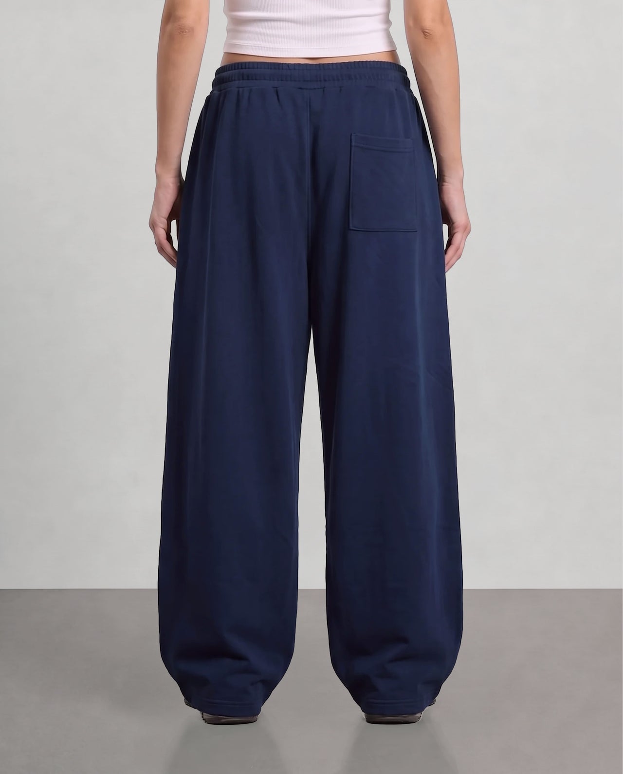 Pleated Wide Leg Sweatpants - Navy