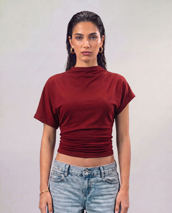 Mock Neck Top - Burgundy
