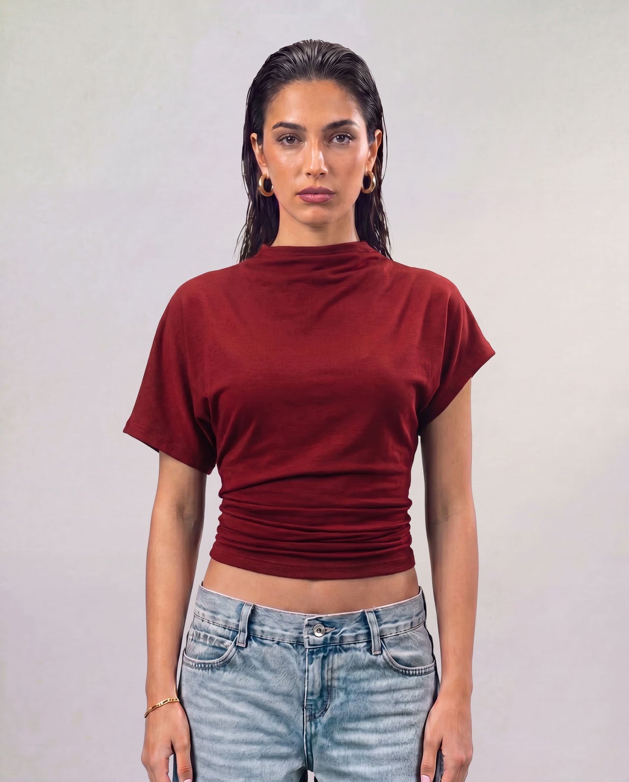 Mock Neck Top - Burgundy