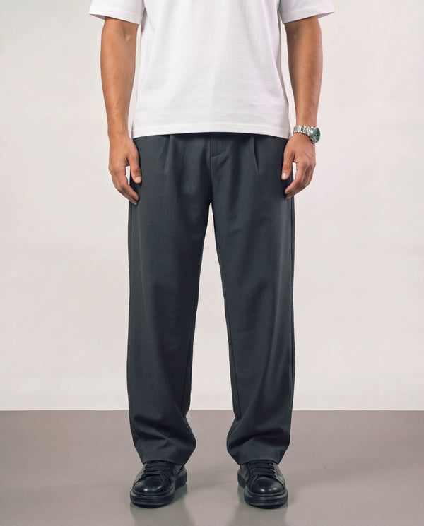 Baggy Double Pleated Pants - Dark Grey