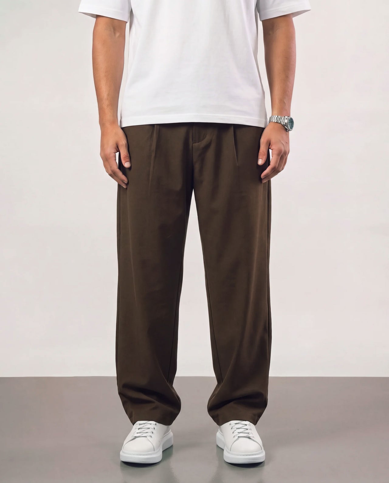 Baggy Double Pleated Pants - Brown
