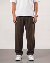 Baggy Double Pleated Pants - Brown