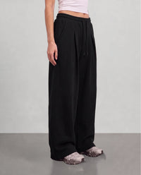 Pleated Wide Leg Sweatpants - Black