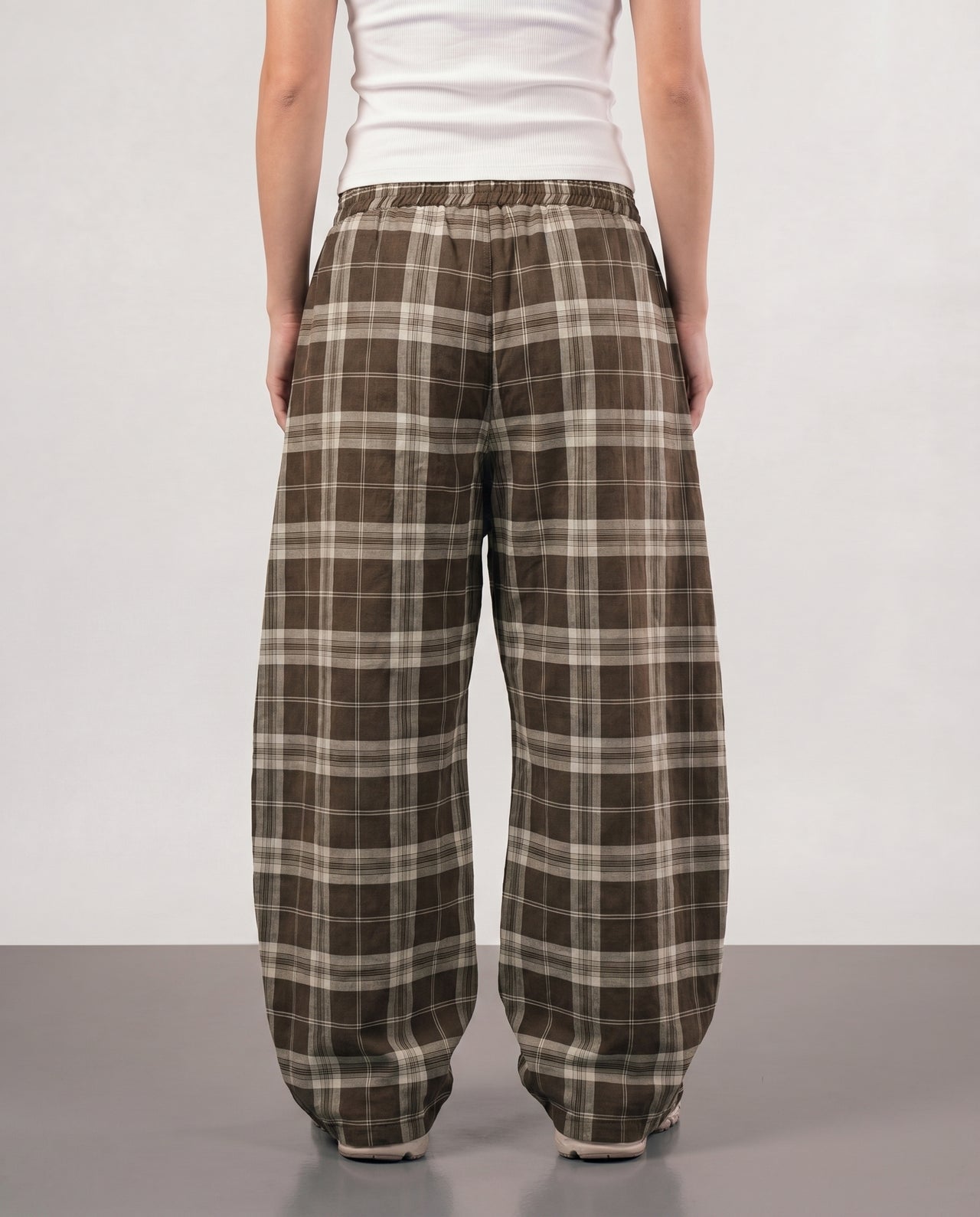 Plaid Wide-Leg Trousers - Brown