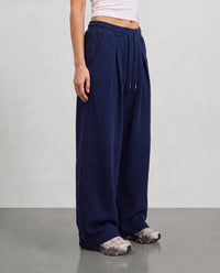 Pleated Wide Leg Sweatpants - Navy