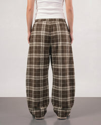 Plaid Wide-Leg Trousers - Brown