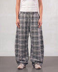 Plaid Wide-Leg Trousers - Grey