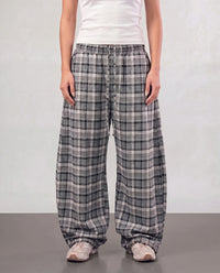 Plaid Wide-Leg Trousers - Grey