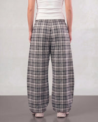 Plaid Wide-Leg Trousers - Grey