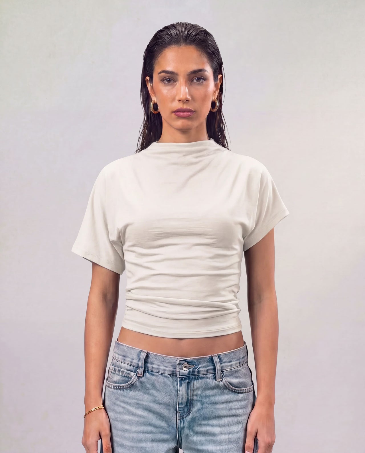 Mock Neck Top - White