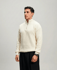 Knit Quarter Zipper - White