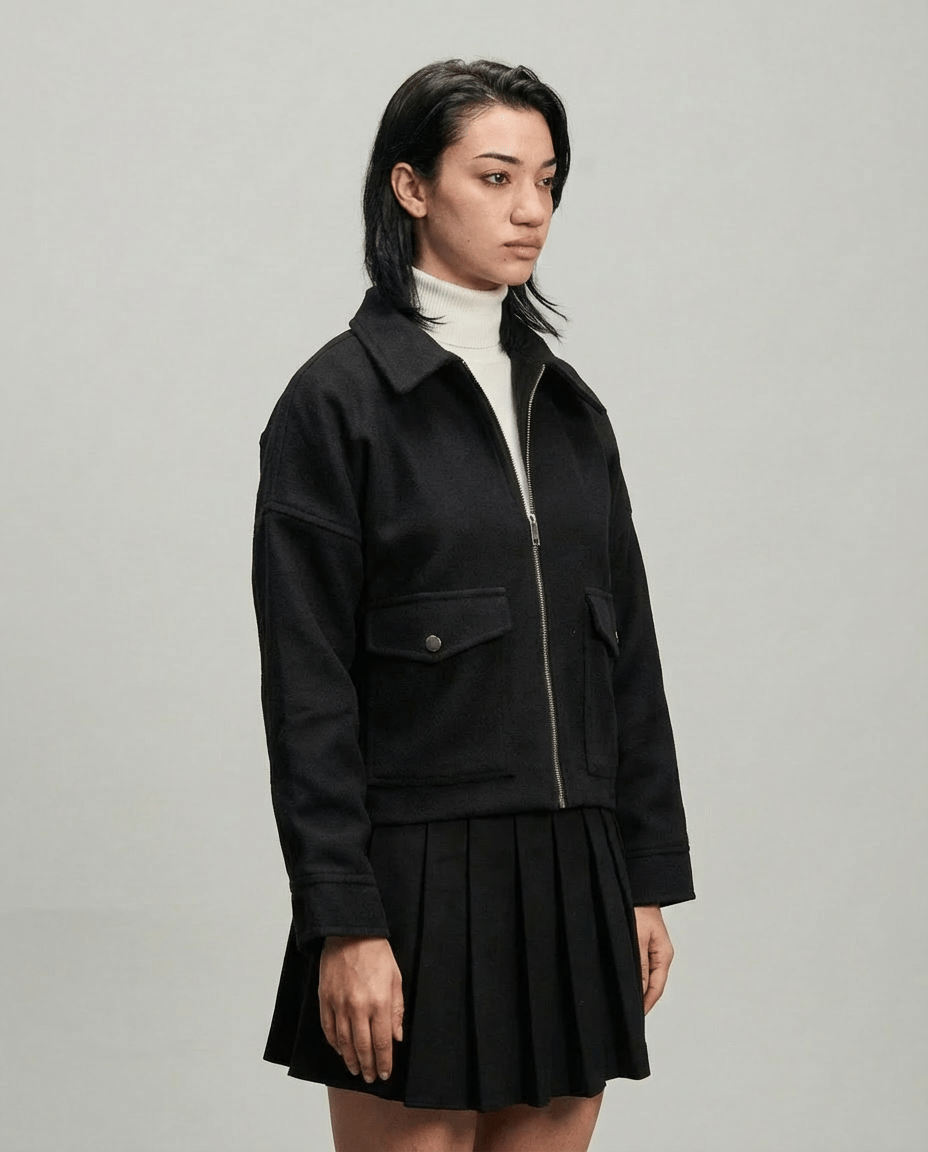 Cropped Wool Jacket - Black