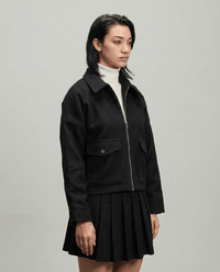 Cropped Wool Jacket - Black