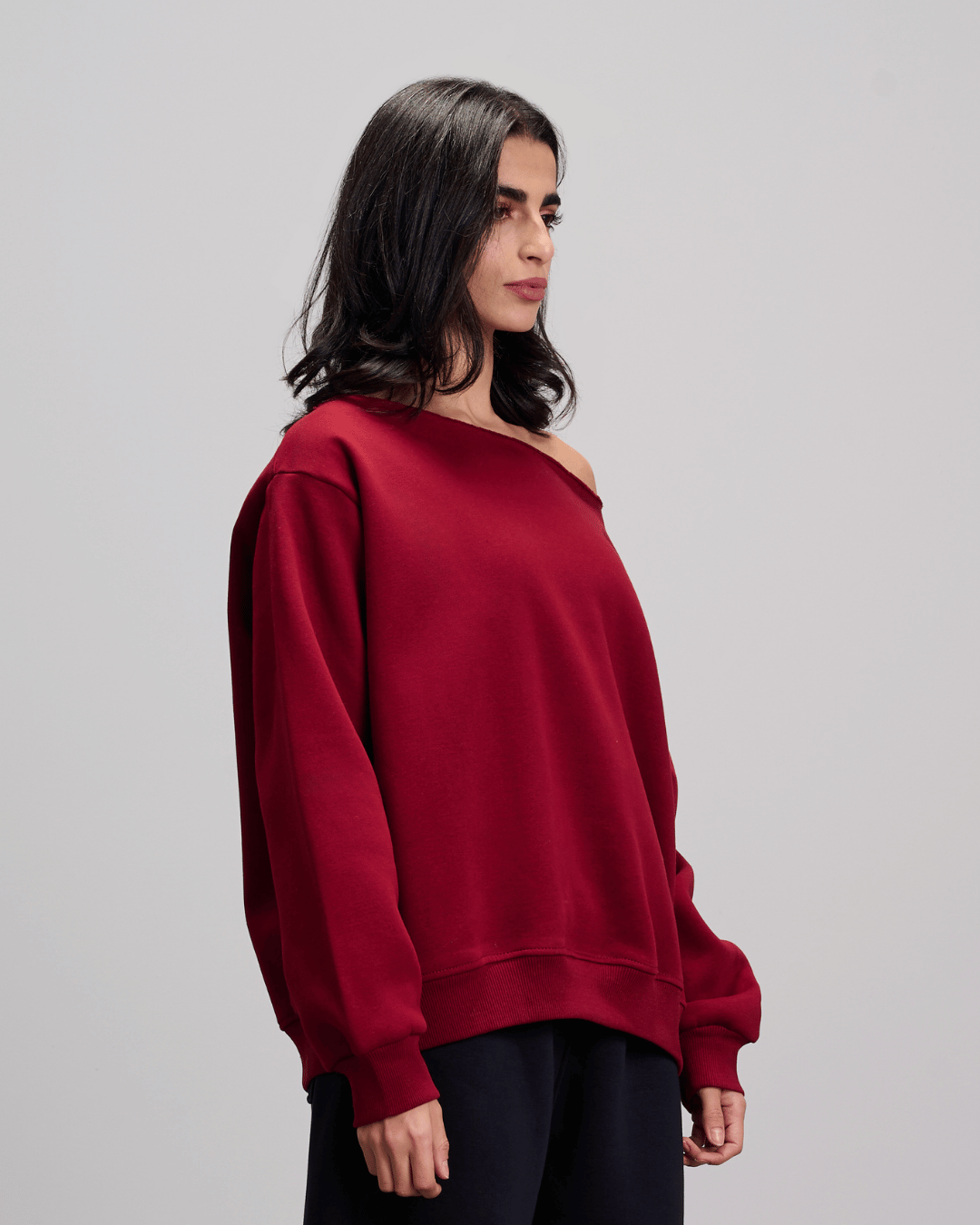 Off Shoulder Sweatshirt - Burgundy