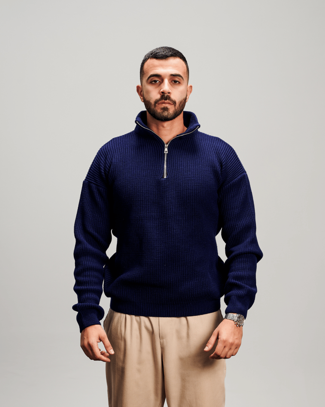 Knit Quarter Zipper - Navy