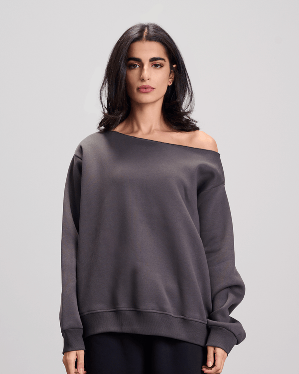 Off Shoulder Sweatshirt - Dark Grey