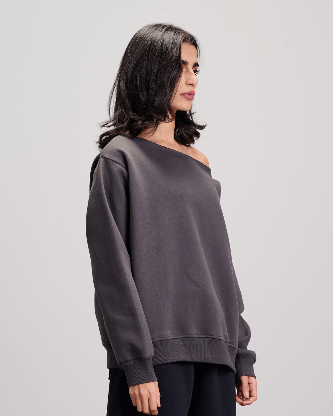 Off Shoulder Sweatshirt - Dark Grey