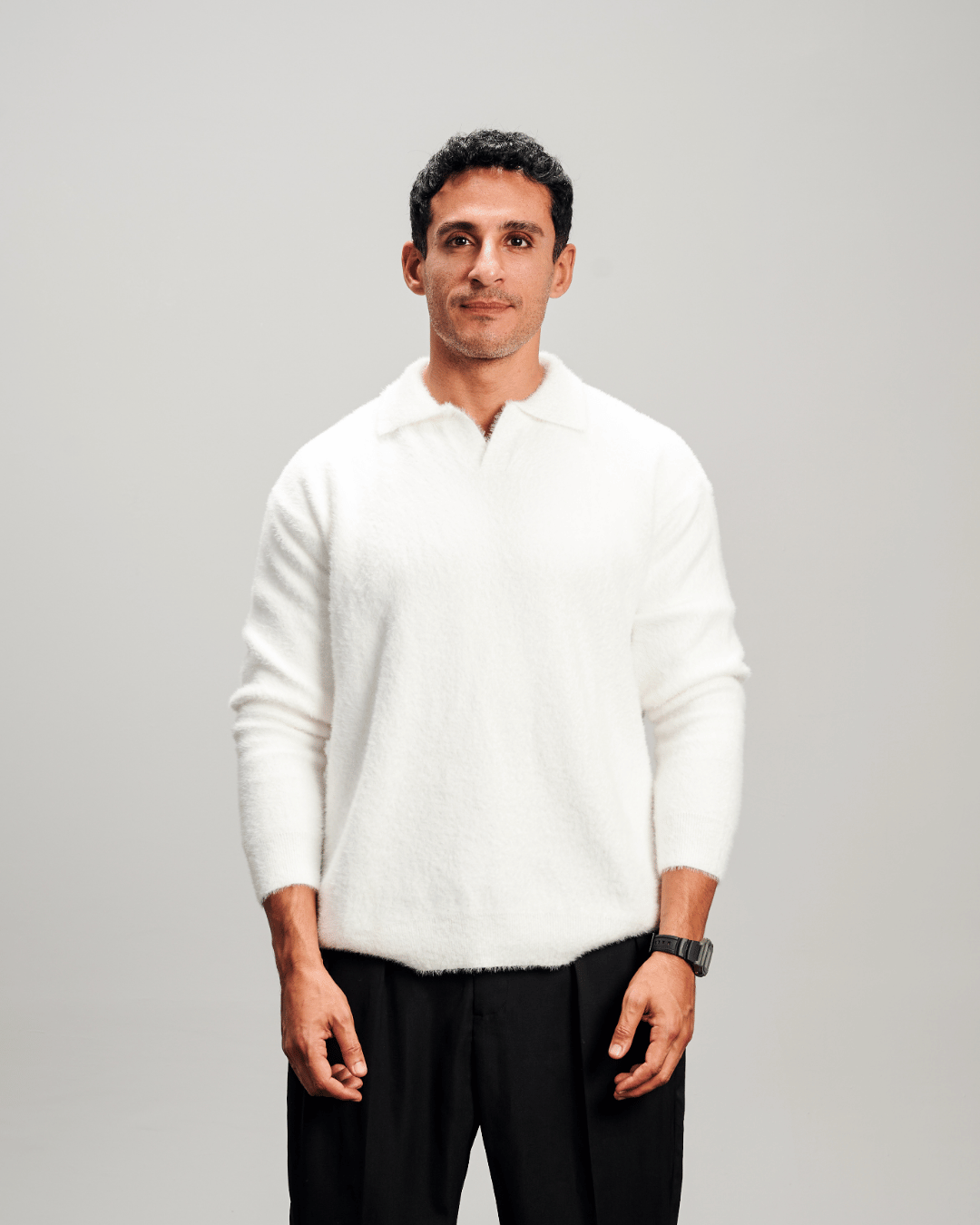 Mohair Knit Polo - White