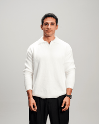 Mohair Knit Polo - White