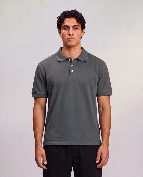 Boxy Polo T-Shirt - Dark Grey