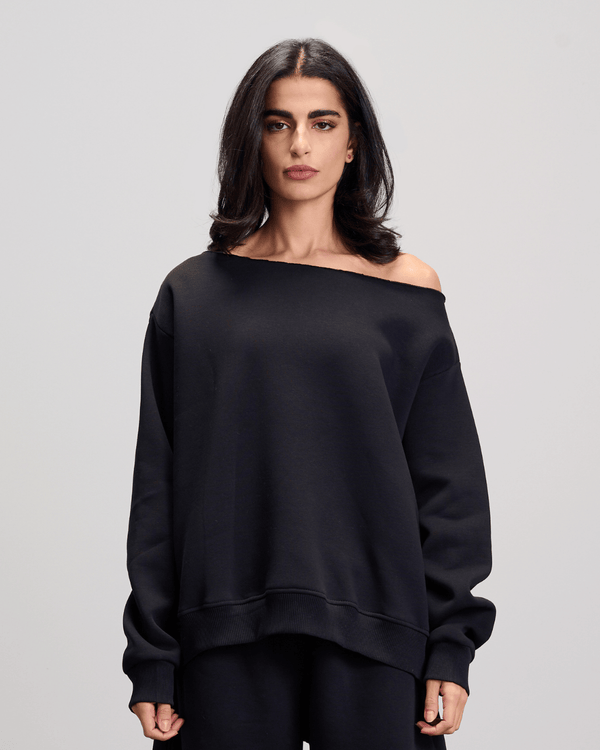 Off Shoulder Sweatshirt - Black