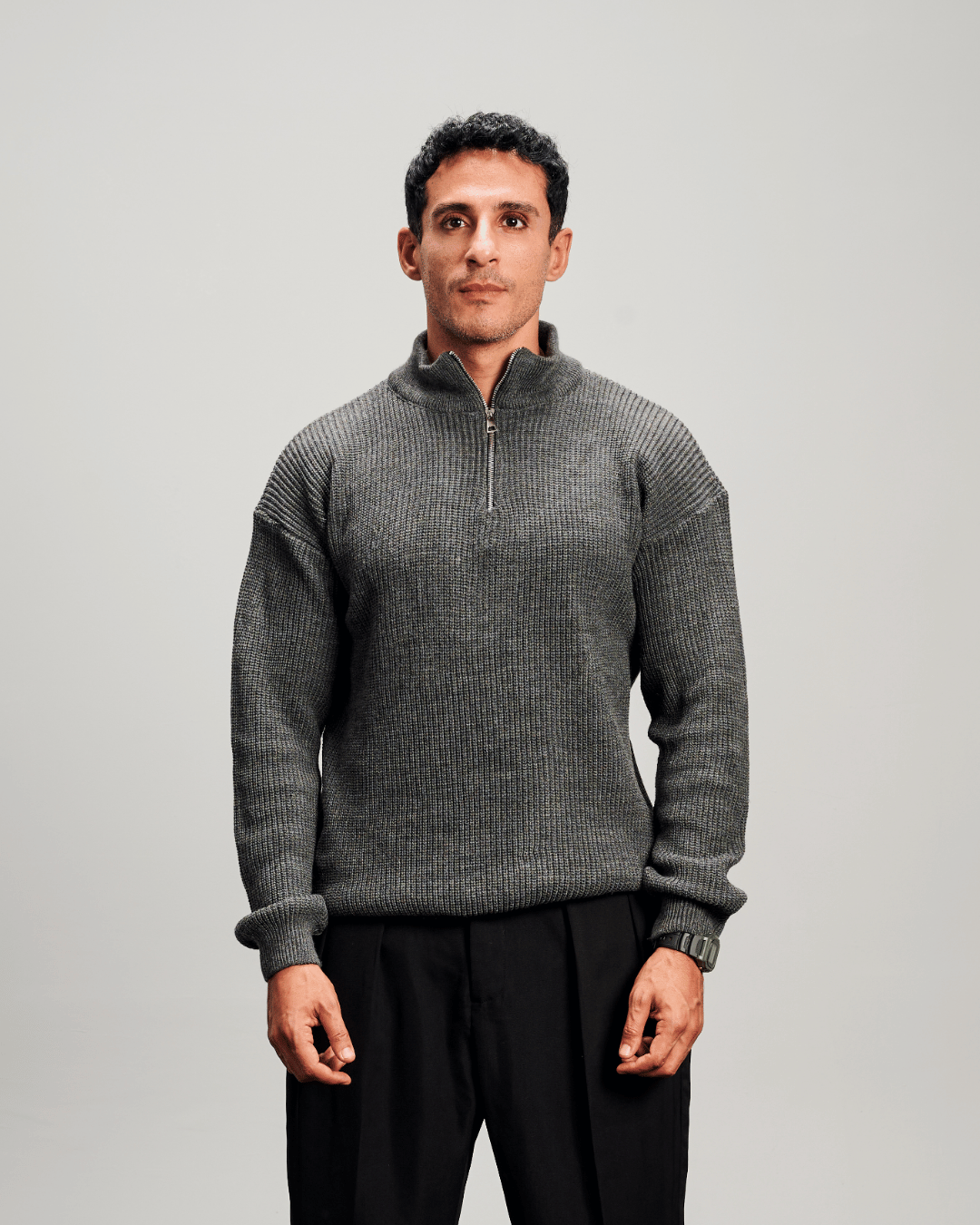 Knit Quarter Zipper - Grey