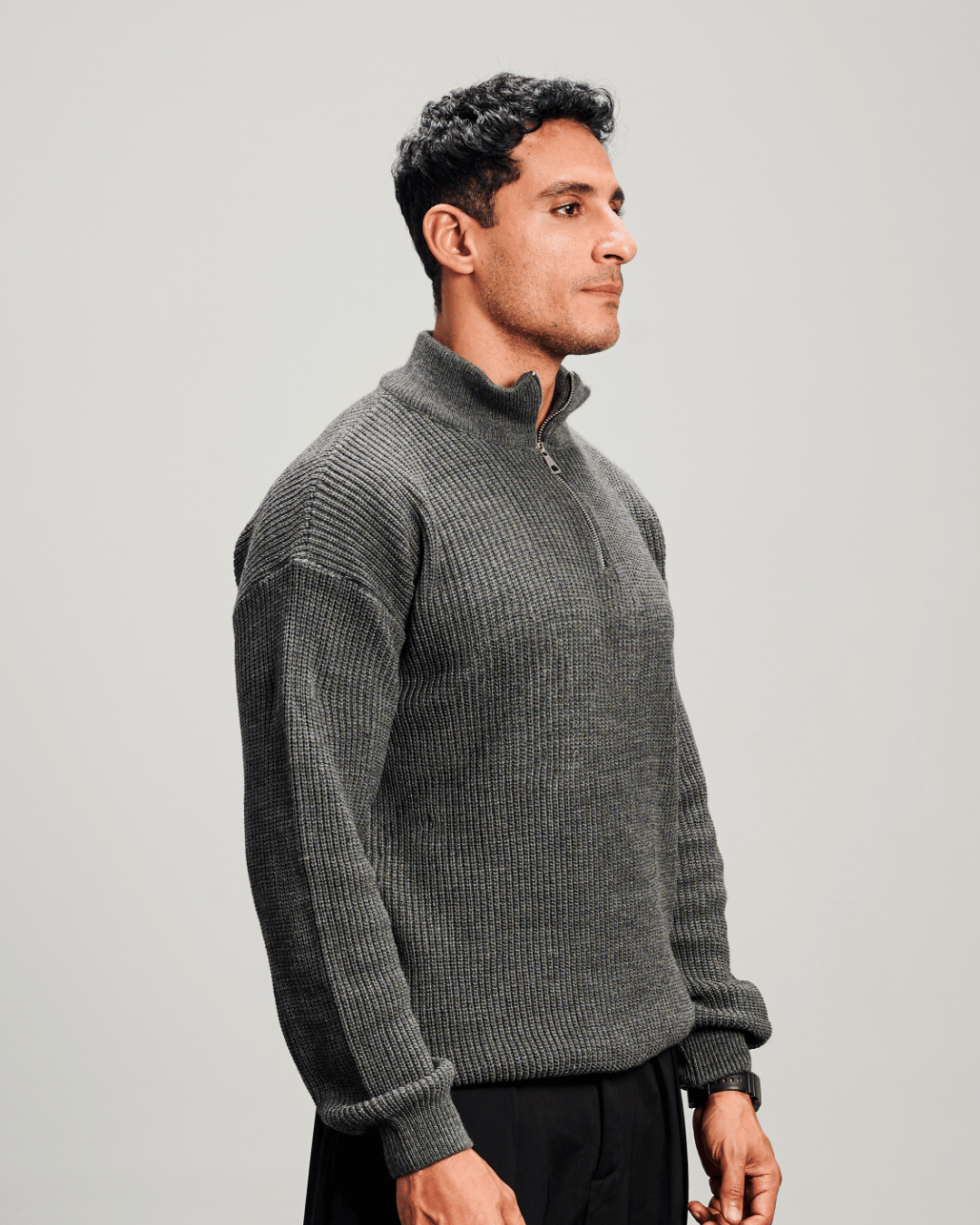 Knit Quarter Zipper - Grey