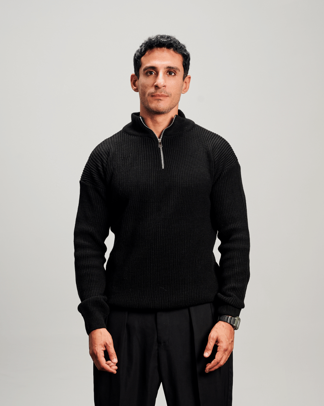 Knit Quarter Zipper - Black