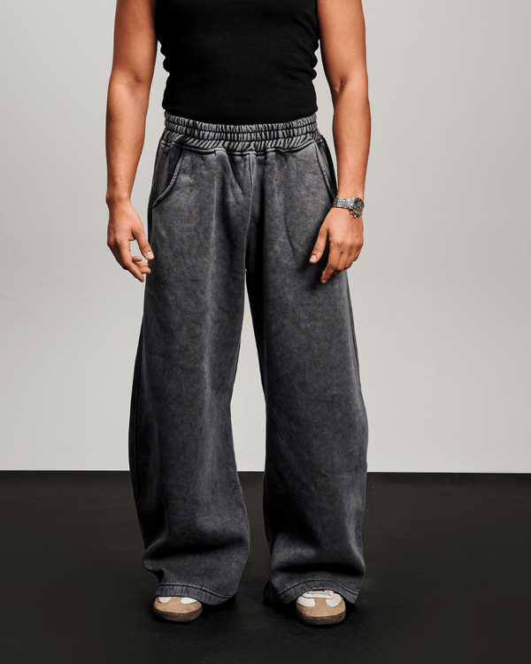 Washed Wide Leg Sweatpants - Grey