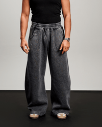 Washed Wide Leg Sweatpants - Grey
