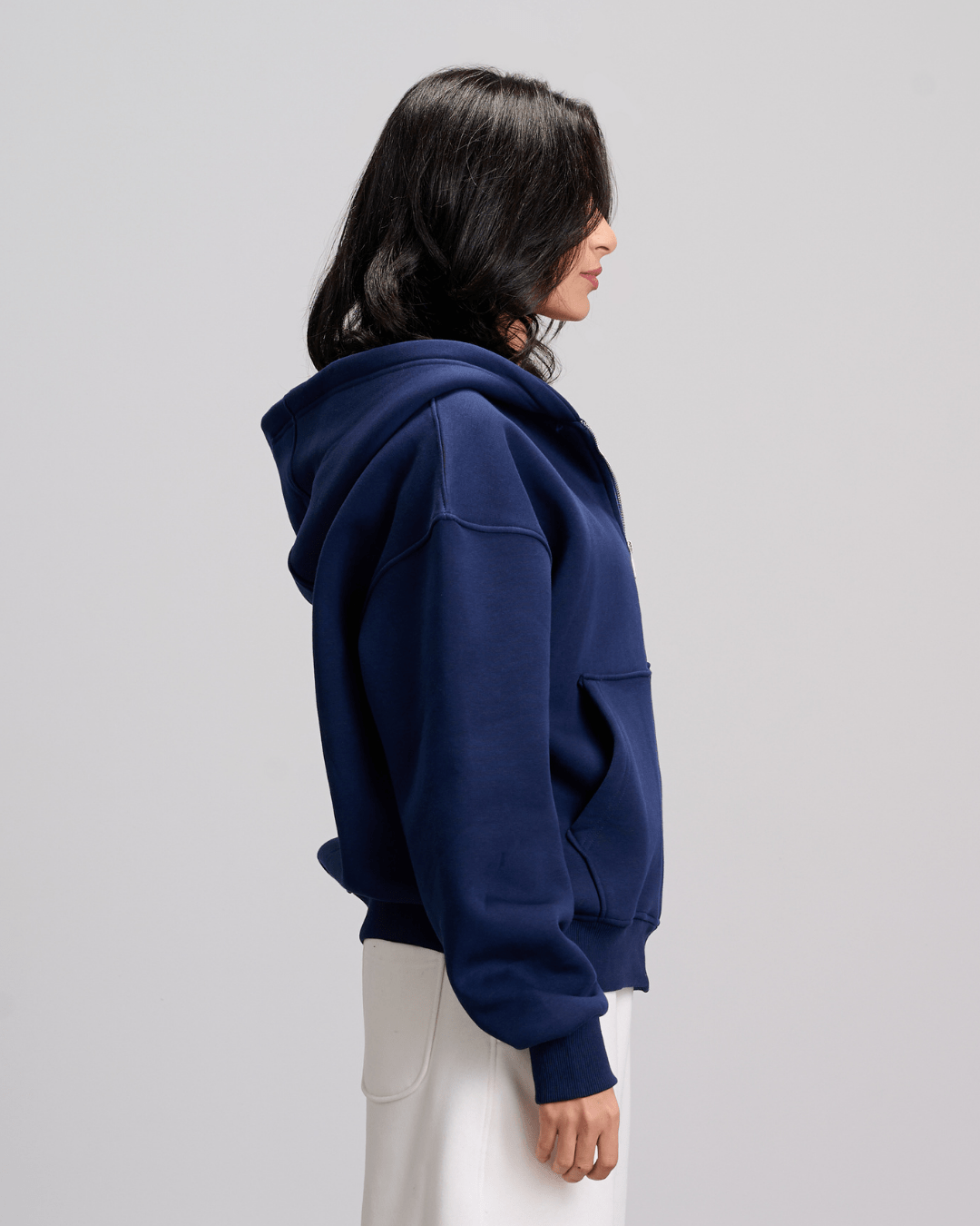 Boxy Zip-Up Sweatshirt - Navy