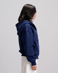 Boxy Zip-Up Sweatshirt - Navy