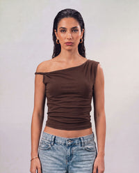 Sleek Off-Shoulder Top - Brown