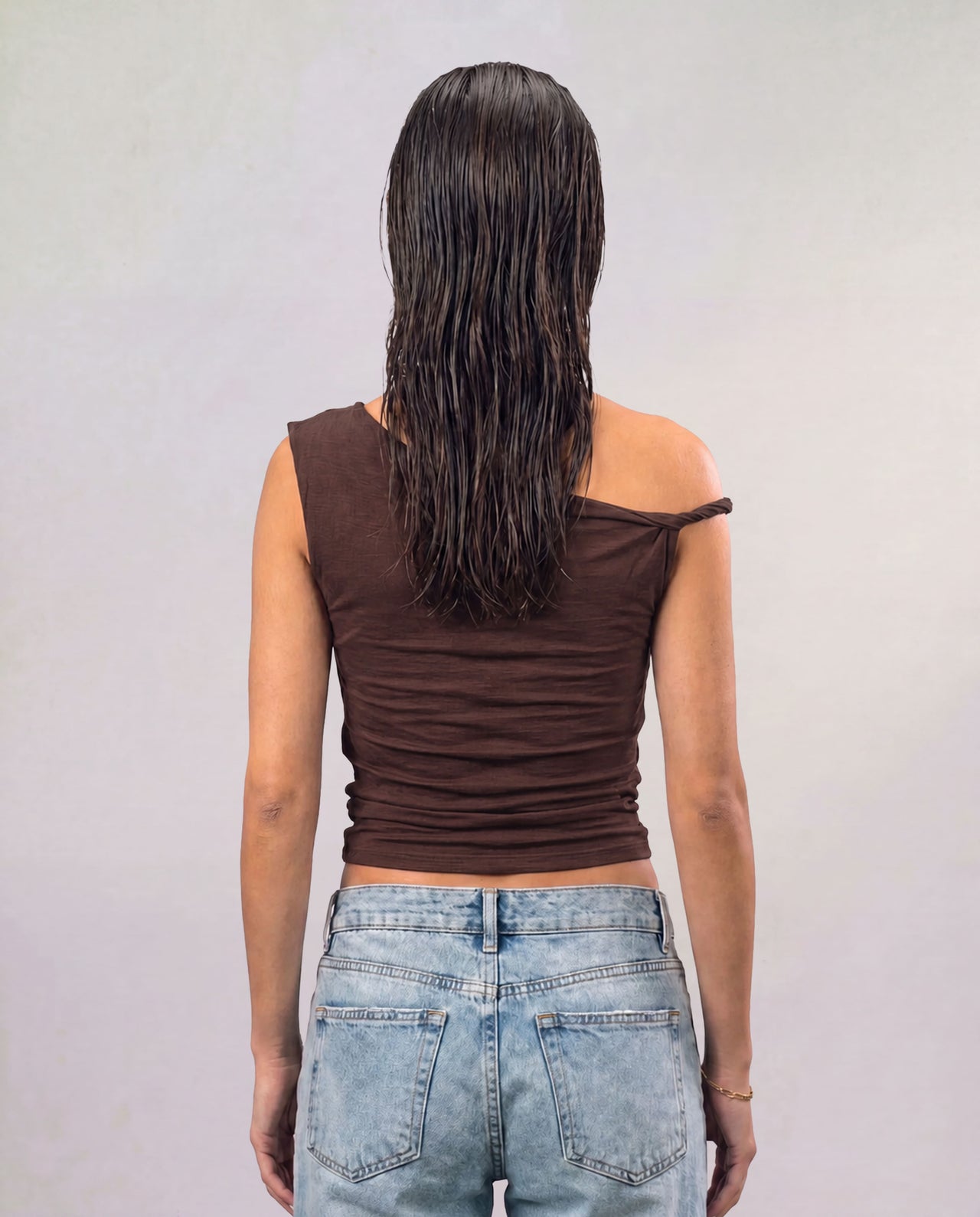 Sleek Off-Shoulder Top - Brown