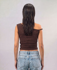 Sleek Off-Shoulder Top - Brown