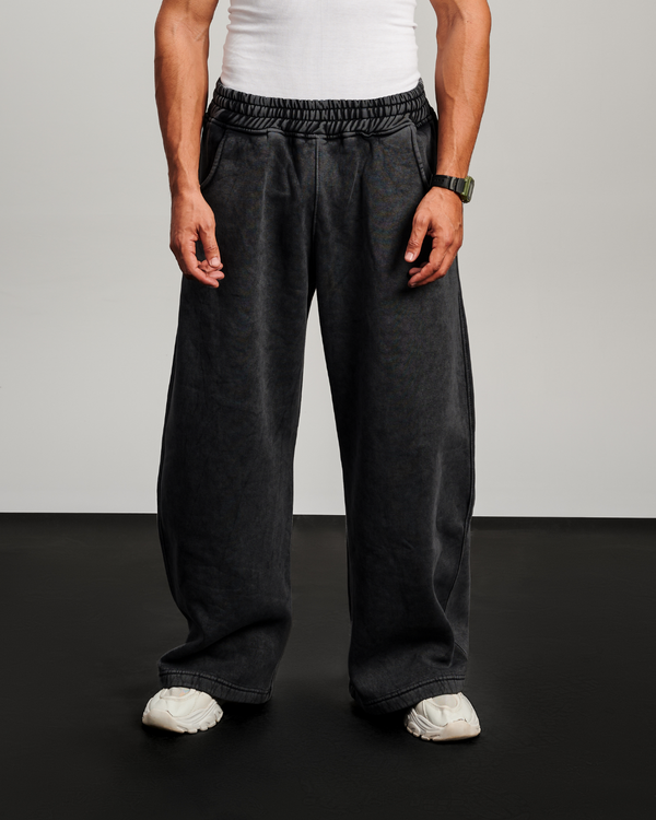 Washed Wide Leg Sweatpants - Black