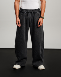 Washed Wide Leg Sweatpants - Black