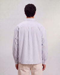 Striped Boxy Shirt - Baby Blue x White