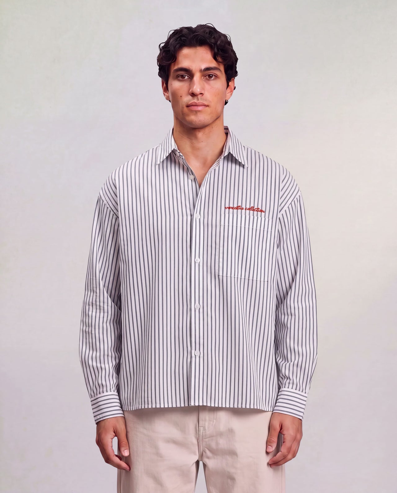 Striped Boxy Shirt - Grey x White
